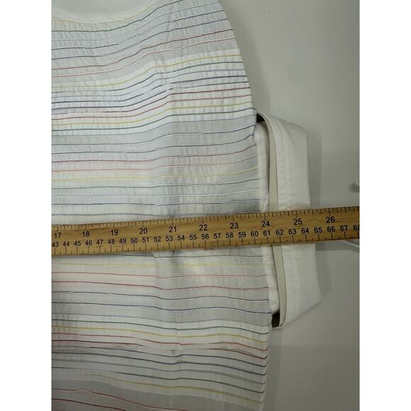 Orvis Womens Shirt Size 14 Rainbow Striped Pin-Tuck Short Sleeve Button Up - Picture 9 of 11